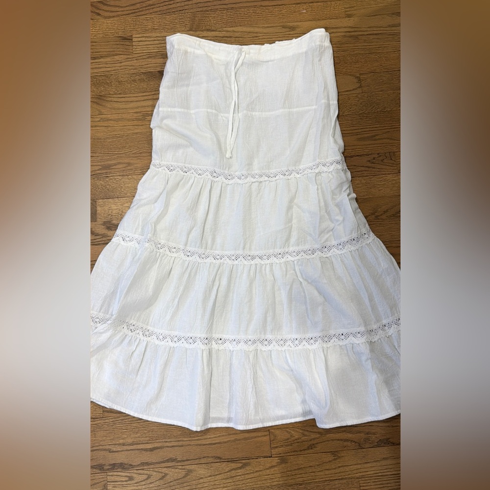 Debbie Katz white boho tired maxi L large new